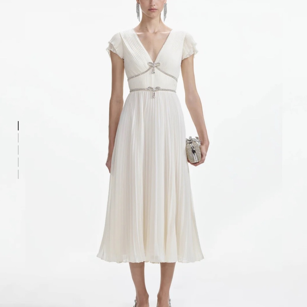 Self-Portrait off-white / ivory Cream Pleated Midi Dress